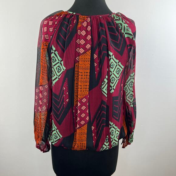 Diane von Furstenberg DVF Multicolor Bishop Sleeve Hathaway Collate Print Top P - Picture 4 of 8